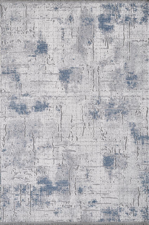 Runner 05016B Gri Mavi Modern Saçaklı Halı