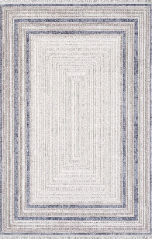 Romantik 02432B Gri Mavi Çizgi Desenli Halı