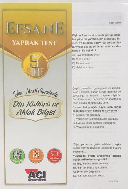 Açı Yayınları 6. Sınıf Din Kültürü ve Ahlak Bilgisi Efsane Çek Kopart Yaprak Test
