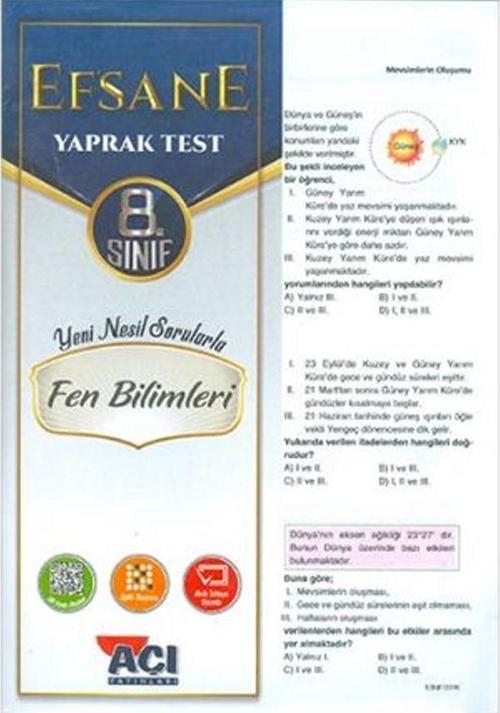 Açı Yayınları 8.Sınıf Fen Bilimleri Efsane Çek Kopart Yaprak Test