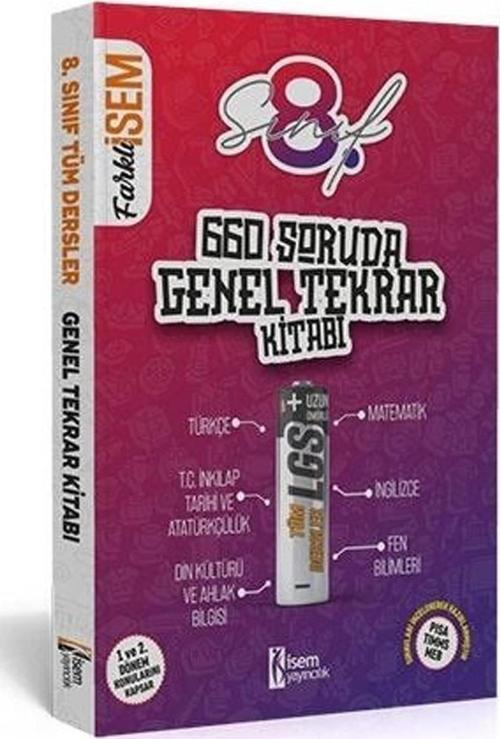 İsem Yayınları 8. Sınıf Farklı İsem 660 Soruda Genel Tekrar Kitabı