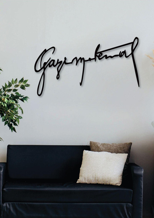 Gazi M. K. Atatürk İmza Siyah Metal Duvar Dekoru - Ev & Ofis Tablosu - Hediye Tablo