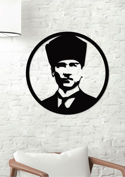 Atatürk Kalpaklı Portre Dekoratif Siyah Duvar Tablosu - Ev & Ofis Tablosu - Hediye Tablo