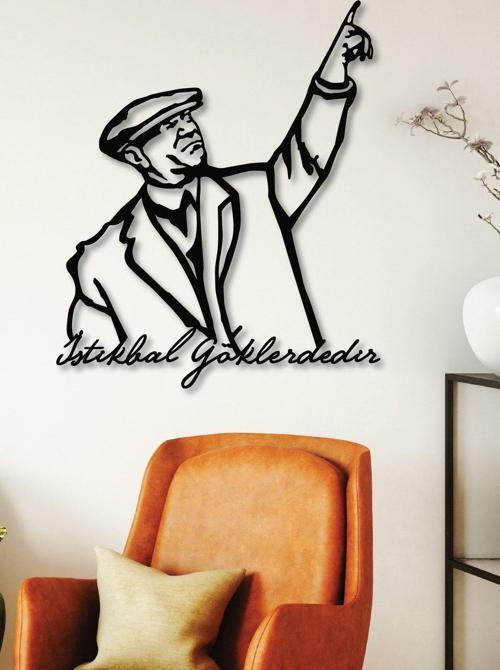 Atatürk "İstikbal Göklerdedir" Dekoratif Siyah Metal Duvar Ev & Ofis Tablosu Hediye Tablo