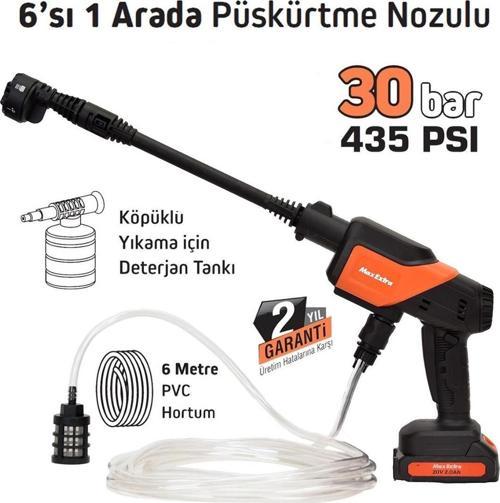 Max Extra MX5050 Akülü Yıkama Makinesi - 20 Volt - 30 Bar