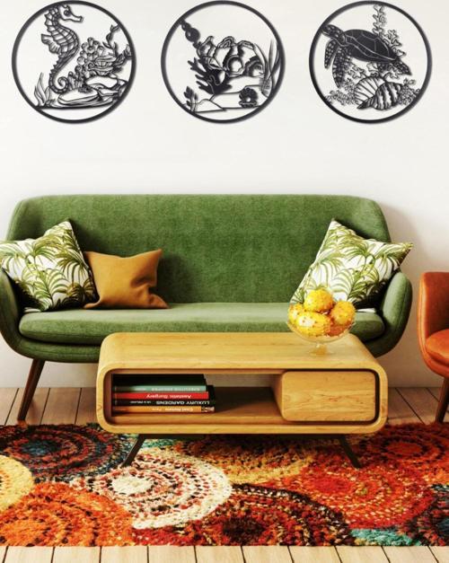 3'Lü Akvaryum Ev&Ofis Metal Duvar Tablosu - 49x49 Cm