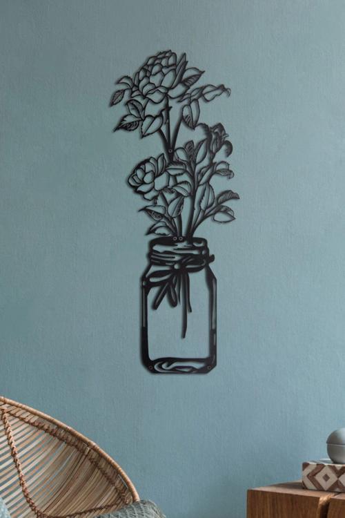Tek Vazo Çiçek Ev&Ofis Metal Duvar Tablosu - 20x49 Cm
