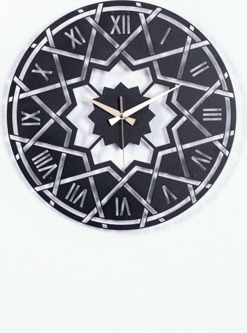 Dolgulu Yıldızlı Siyah Duvar Saati 1,5 Mm Kalınlık 50x50 Cm