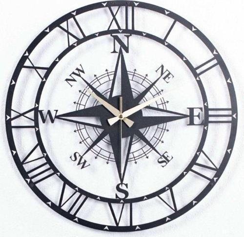 Pusulalı Modern Metal Siyah Duvar Saati 1,5 Mm Kalınlık 40x40 Cm