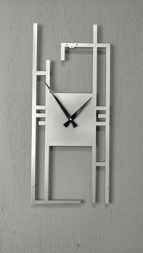 Carisma Metal Silver - Gümüş Dikdörtgen Duvar Saati - Ev - Ofis Saati - Hediye Saat - 70 x 30 Cm
