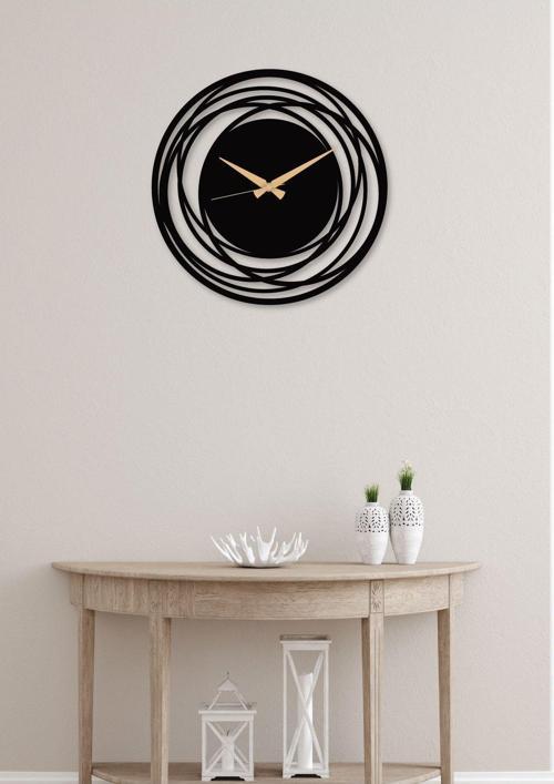 Circle Metal Siyah Duvar Saati - Ev - Ofis Saati - Hediye Saat - 50 x 50 Cm