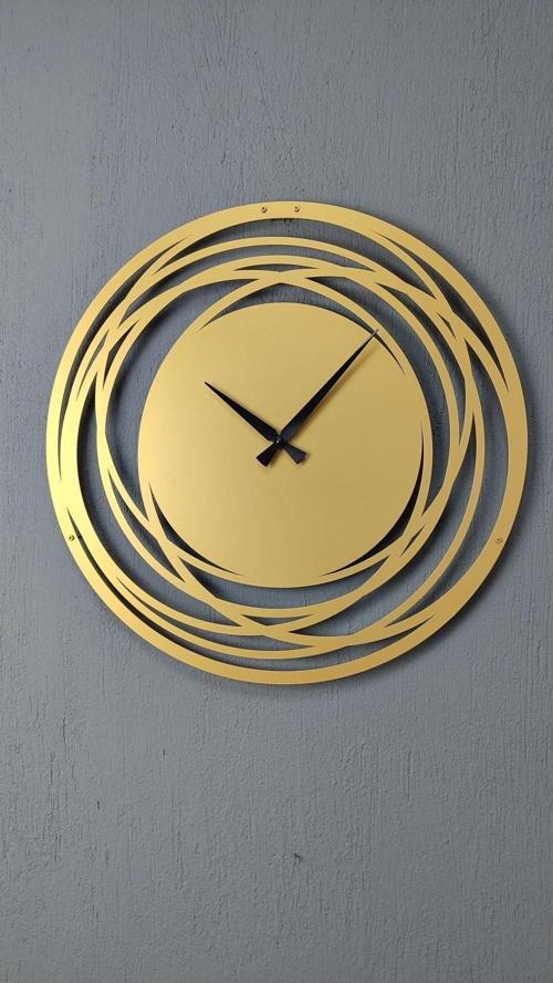 Circle Metal Gold - Altın Duvar Saati - Ev - Ofis Saati - Hediye Saat - 60 x 60 Cm
