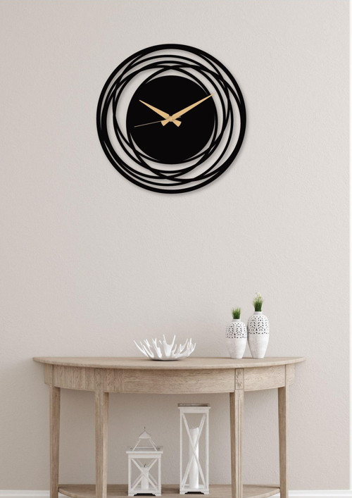 Circle Metal Siyah Duvar Saati - Ev - Ofis Saati - Hediye Saat - 60 x 60 Cm