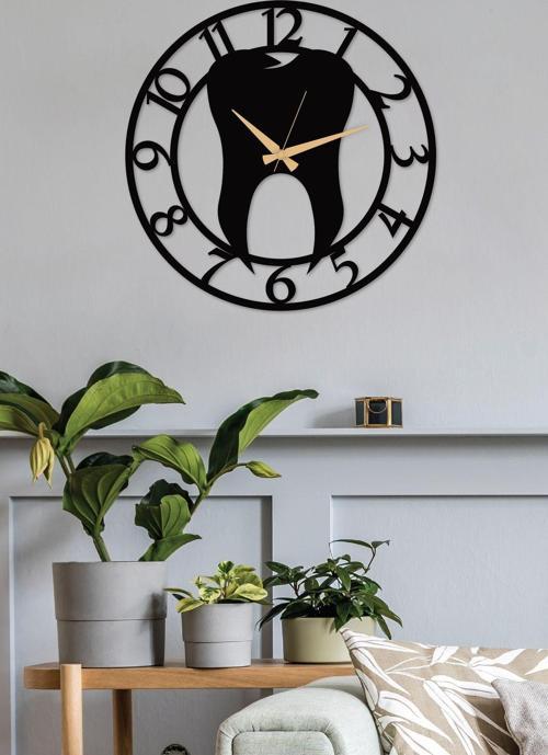 Diş Hekimi Rakamlı Metal Siyah Duvar Saati - Ev - Ofis Saati - Hediye Saat - 50 x 50 Cm