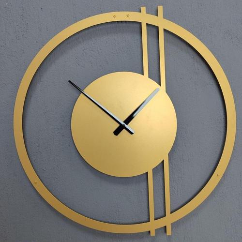 Double Line Metal Gold - Altın Duvar Saati - Ev - Ofis Saati - Hediye Saat - 50 x 48 Cm