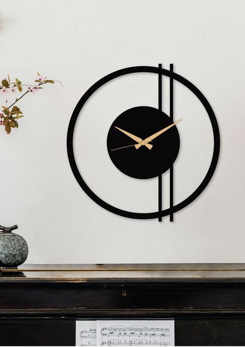 Double Line Metal Siyah Duvar Saati - Ev - Ofis Saati - Hediye Saat - 50 x 48 Cm