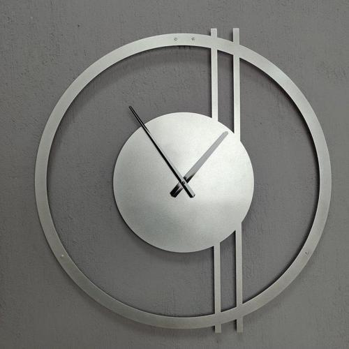 Double Line Metal Silver - Gümüş Duvar Saati - Ev - Ofis Saati - Hediye Saat - 50 x 48 Cm