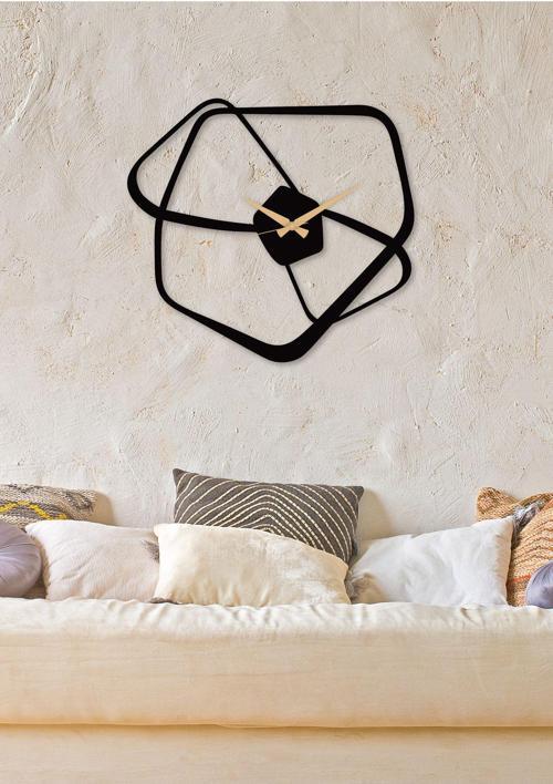 Fiyonk Metal Siyah Duvar Saati - Ev - Ofis Saati - Hediye Saat - 70 x 64 Cm