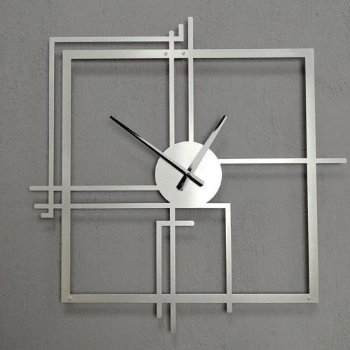 Kare Querencia Metal Gümüş - Silver Duvar Saati - Ev - Ofis Saati - Hediye Saat 100 x 100 Cm
