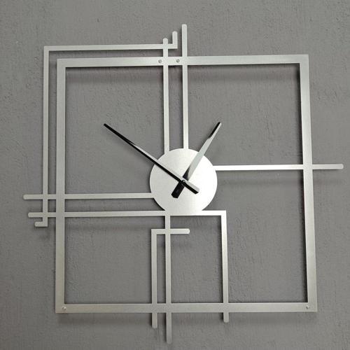 Kare Querencia Metal Gümüş - Silver Duvar Saati - Ev - Ofis Saati - Hediye Saat 60 x 60 Cm