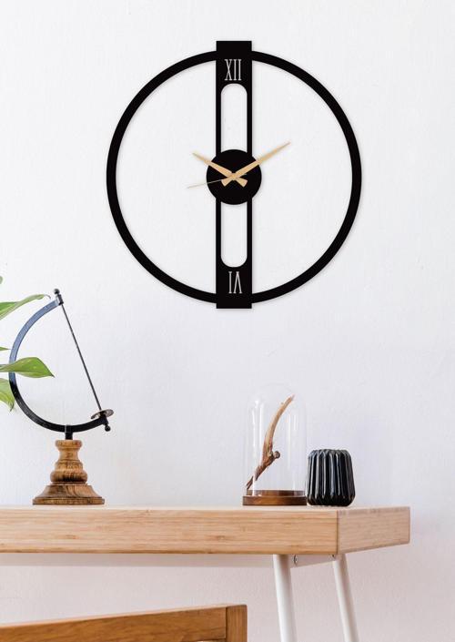 Middle Line Metal Siyah Duvar Saati - Ev - Ofis Saati - Hediye Saat - 70 x 70 Cm