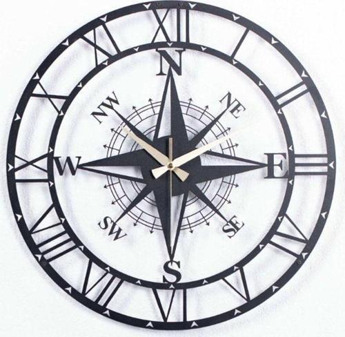 Pusulalı Modern Metal Siyah Duvar Saati 1,5 Mm Kalınlık 60 x 60 Cm