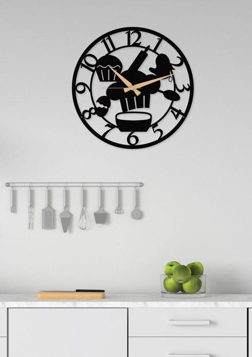 Mutfak - Cafe - Restoran Rakamlı Metal Siyah Duvar Saati - Hediye Saat - 50x50 Cm