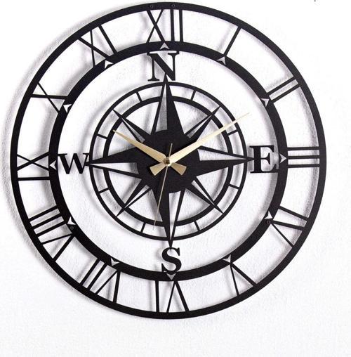 Pusulalı Metal Siyah Duvar Saati 1,5 Mm Kalınlık 50x50 Cm