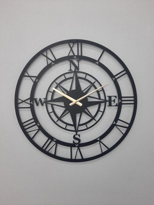 Pusulalı Metal Siyah Duvar Saati 1,5 Mm Kalınlık 60 x 60 Cm