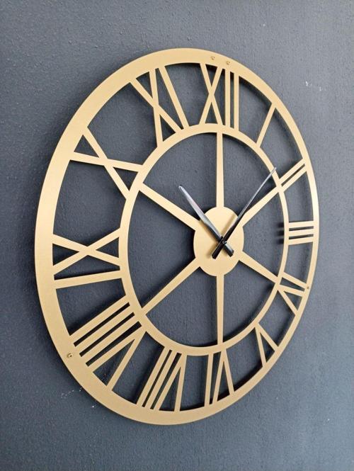 Roma Rakamlı Metal Gold - Altın Duvar Saati 1,5 Mm Kalınlık 50 x 50 Cm