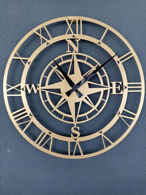 Pusulalı Metal Gold - Altın Duvar Saati 1,5 Mm Kalınlık 41x41 Cm