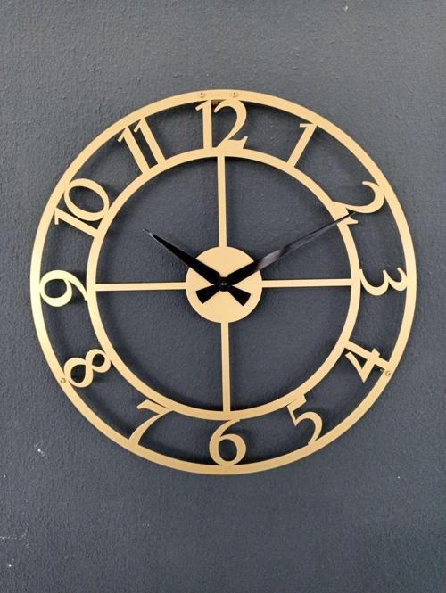 Rakamlı Metal Gold - Altın Duvar Saati 1,5 Mm Kalınlık 41x41 Cm