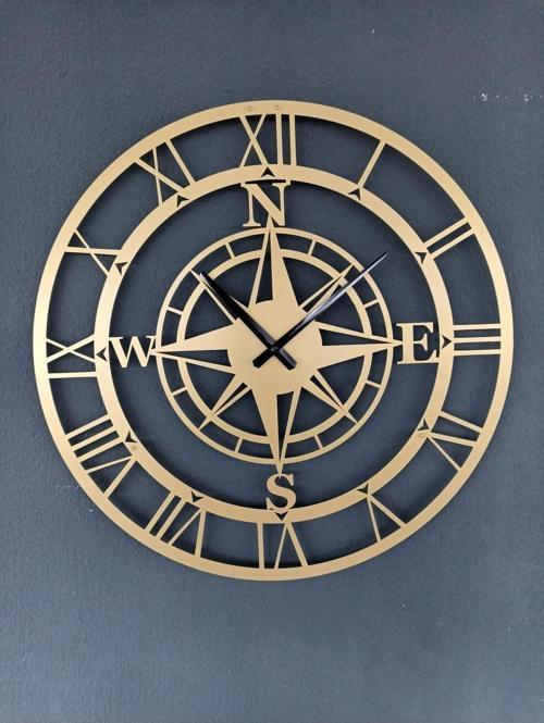 Pusulalı Metal Gold - Altın Duvar Saati 1,5 Mm Kalınlık 50x50 Cm