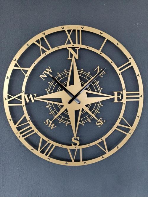 Pusulalı Modern Metal Gold - Altın Duvar Saati 1,5 Mm Kalınlık 50x50 Cm