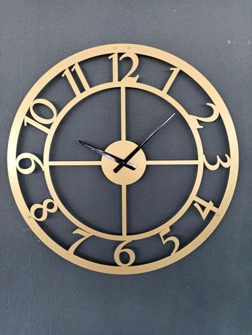 Rakamlı Metal Gold - Altın Duvar Saati 1,5 Mm Kalınlık 50x50 Cm