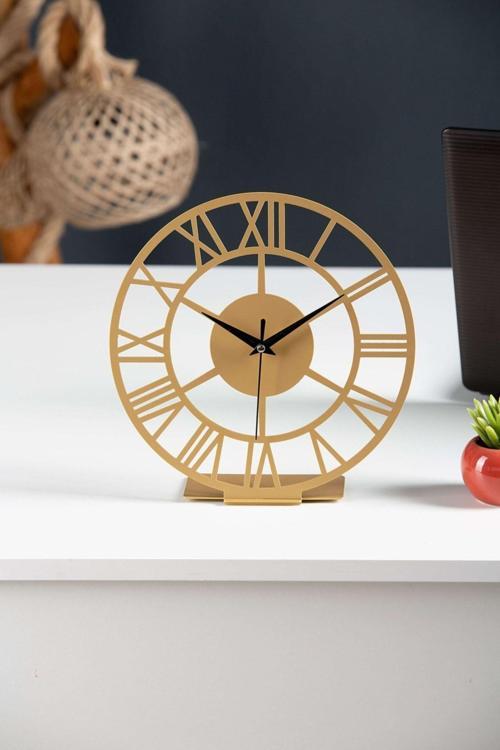 Roma Rakamlı Metal Gold Masa Saati 1,5 Mm Kalınlık 25x23Cm