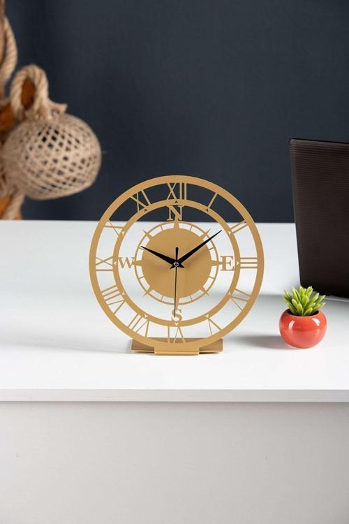 Pusulalı Metal Gold Masa Saati 1,5 Mm Kalınlık 25x23Cm