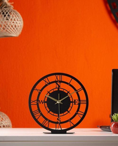 Pusulalı Metal Siyah Masa Saati 1,5 Mm Kalınlık 25x23Cm