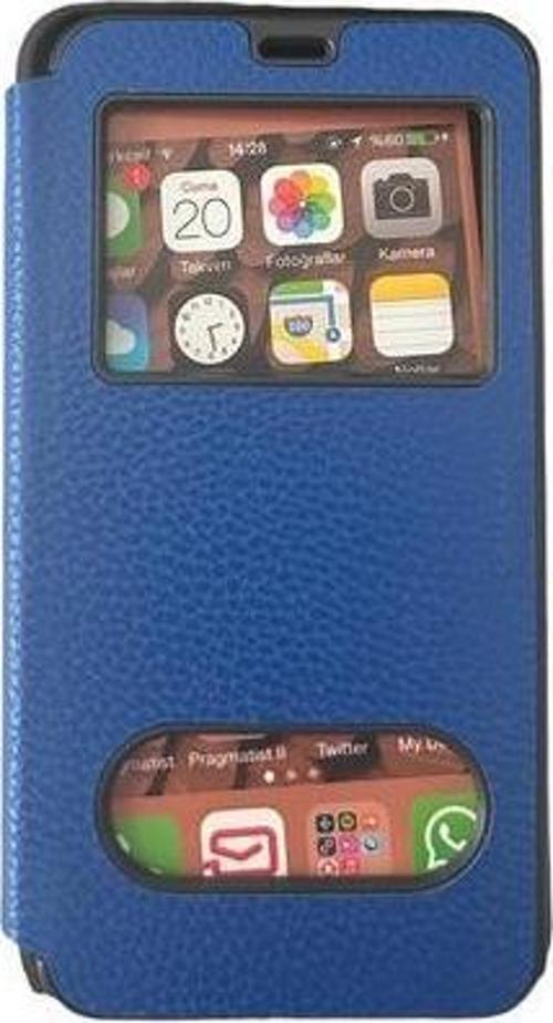 Galaxy J7 2016 ile Uyumlu Premium Kapaklı Kılıf Mavi