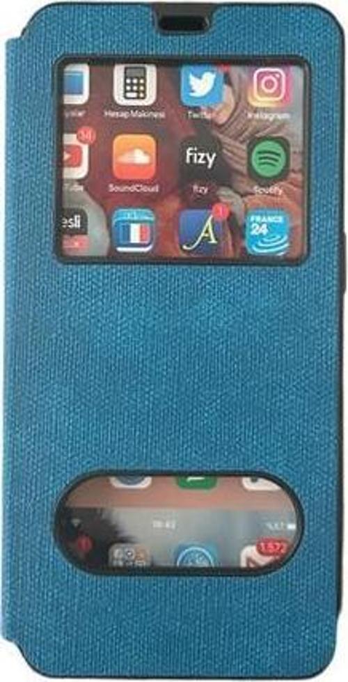 Reno Z ile Uyumlu Premium Kapaklı Kılıf Mavi