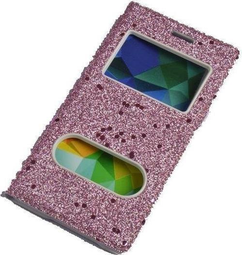 K5 ile Uyumlu Suni Deri KK-148 Simli Kapaklı Koruma Kılıfı Pembe