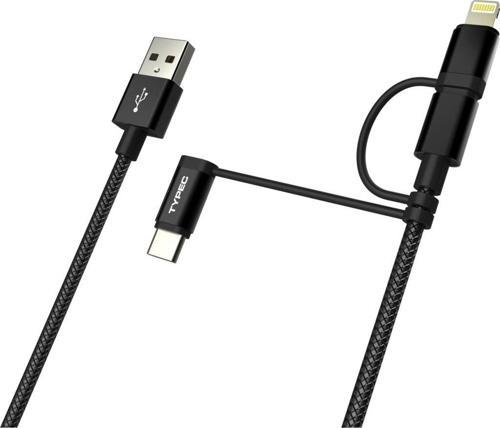 DWA0003 – 3 in 1 Örgülü USB Kablo Type-C + Micro USB + Lightning