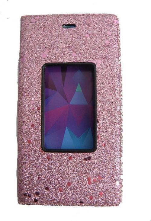 Discovery E3 ile Uyumlu Suni Deri KK-148 Simli Kapaklı Koruma Kılıfı Pembe