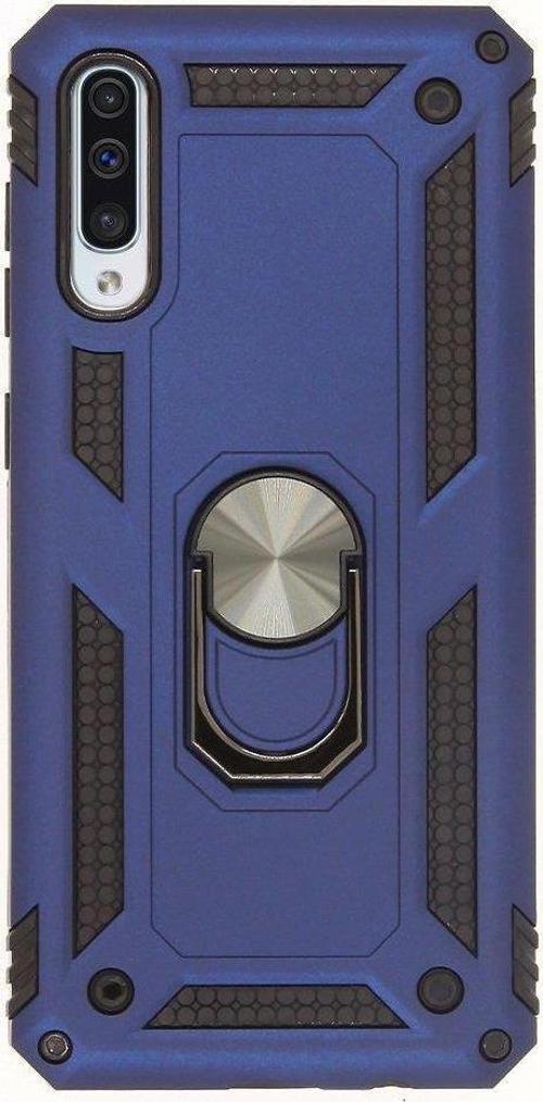 Galaxy A50 ile Uyumlu Yüzüklü Standlı Zırhlı Silikon Kılıf Lacivert