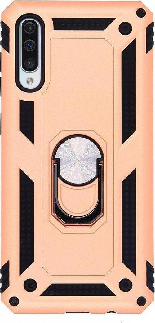 Galaxy A50 ile Uyumlu Yüzüklü Standlı Zırhlı Silikon Kılıf Rose Gold