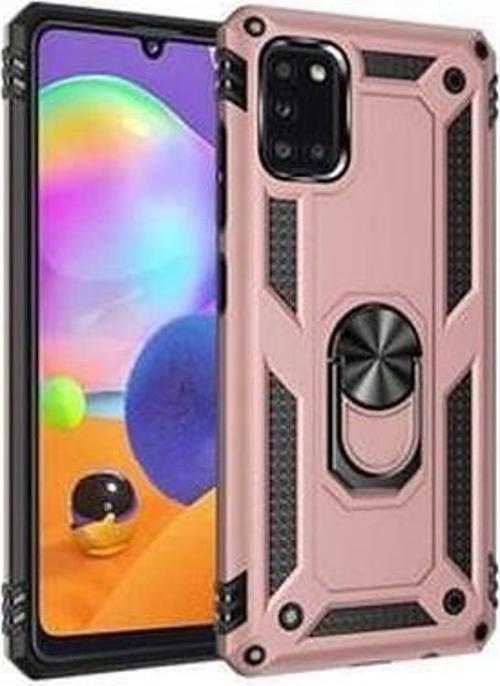 Galaxy M31 ile Uyumlu Yüzüklü Standlı Zırhlı Silikon Kılıf Rose Gold