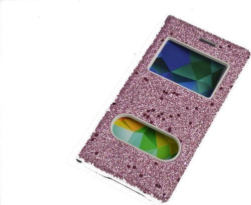 iPhone 7 ile Uyumlu Suni Deri KK-148 Simli Kapaklı Koruma Kılıfı Pembe