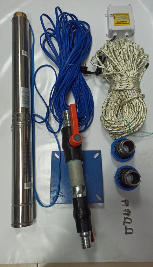 4SDM6/8 1 HP ALARKO 30 MT YASSI KABLOLU VE PANOLU 60 MT HALATLI ÇİFT VANALI AKITMA BAŞLIKLI MONOFAZE TAKIM DALGIÇ POMPA