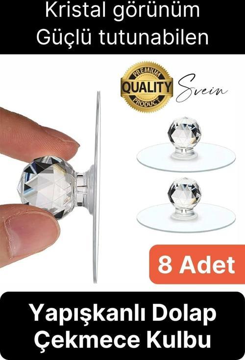 8 Adet Dekoratif Güçlü Tutunabilen Yapışkanlı Kristal Kapak Çekmece Dolap Kulp Seti Tutacak Kulbu