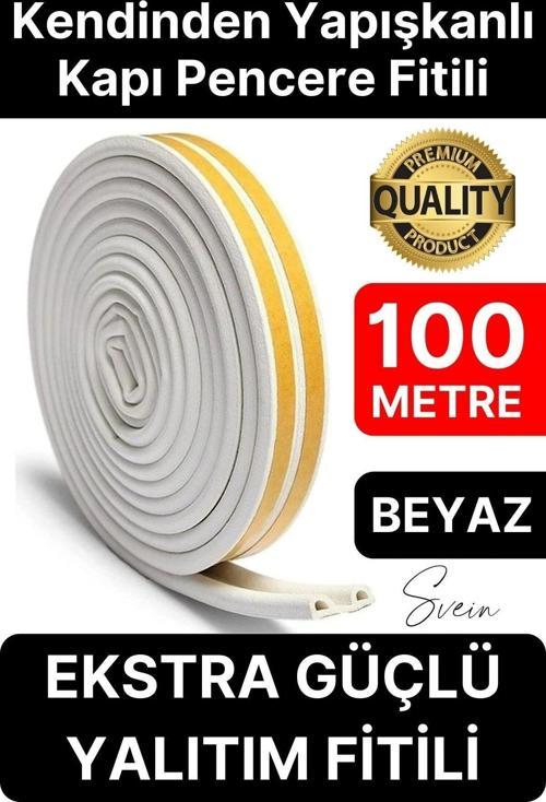 Kalın Kauçuk 2x50=100 Mt Ekstra Uzun Beyaz Kapı Pencere Fitili Soğuk Koruyucu Geçirmez İzolasyon